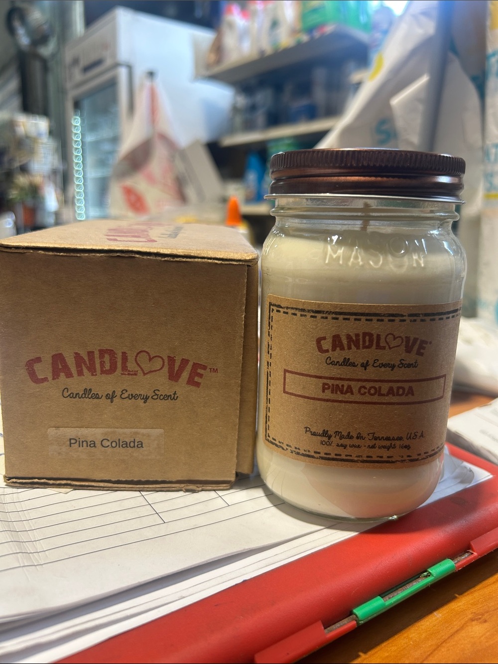 Mason CandleLove Pina Colada Candle in Cream with Brown Lid